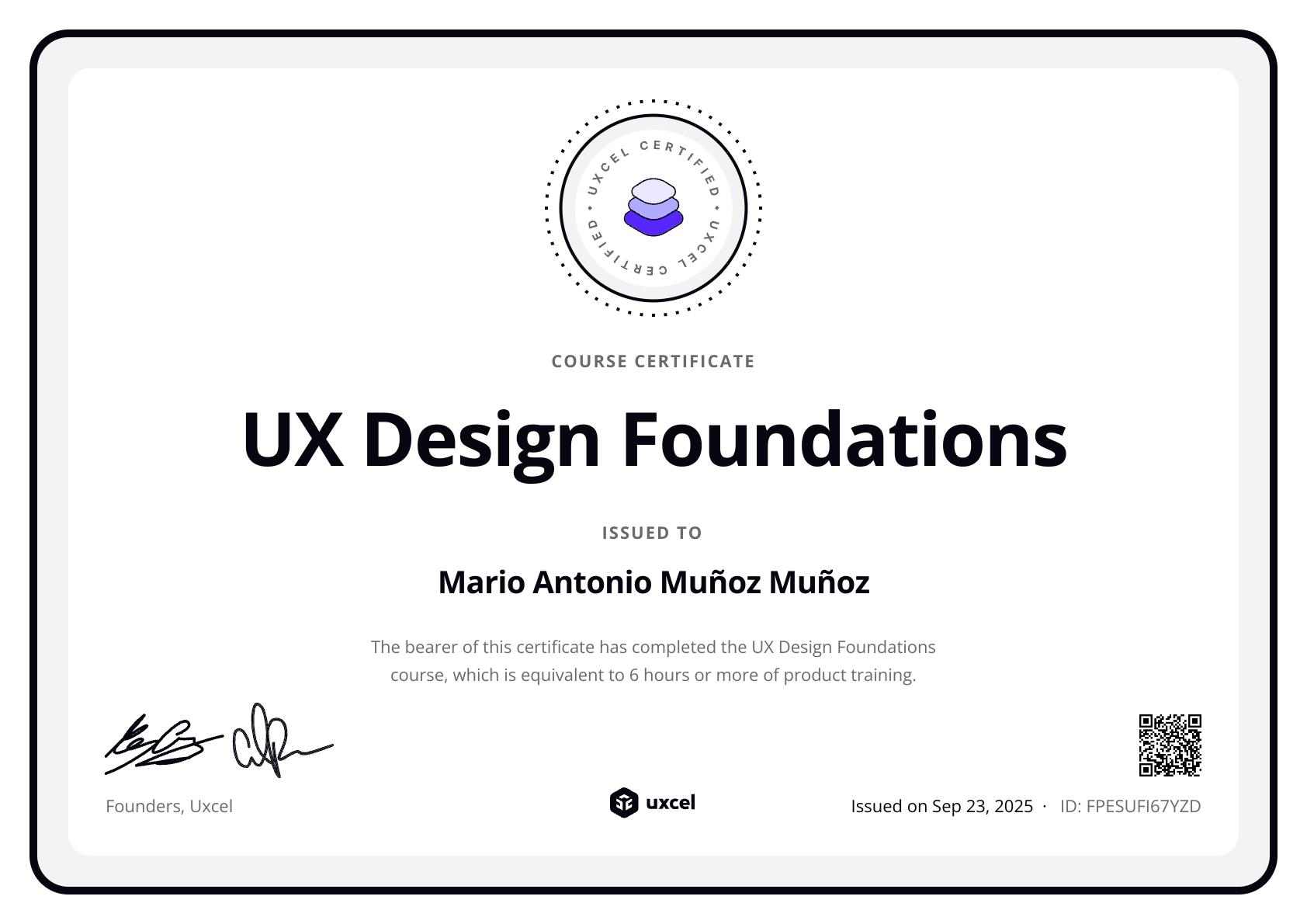 Mario Antonio Muñoz Muñoz's certificate